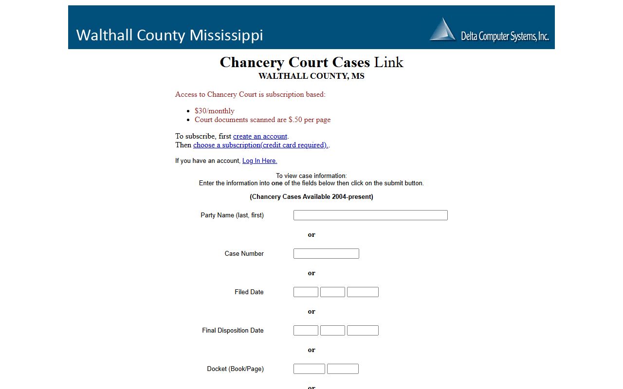 Walthall County court records after jail arrest chancery case search fields