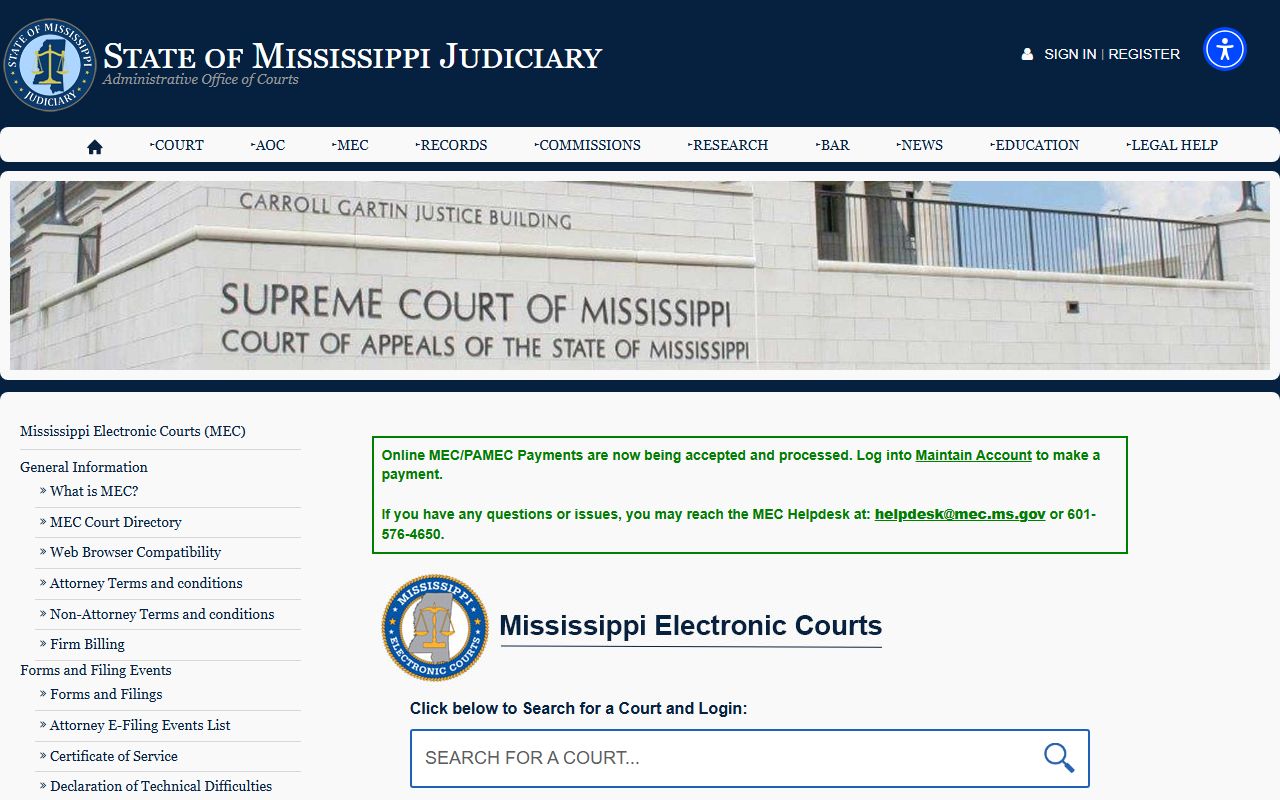 Walthall County court records after arrest Mississippi Electronic Courts access